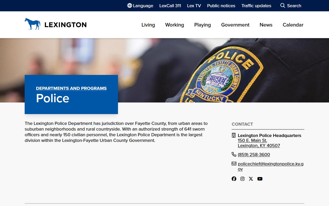 Lexington Police Department website for police blotter records