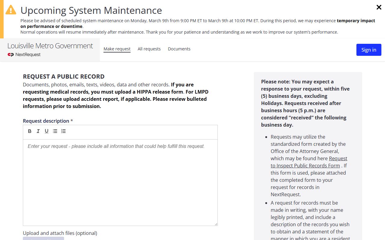 Louisville Metro records request system for police blotter