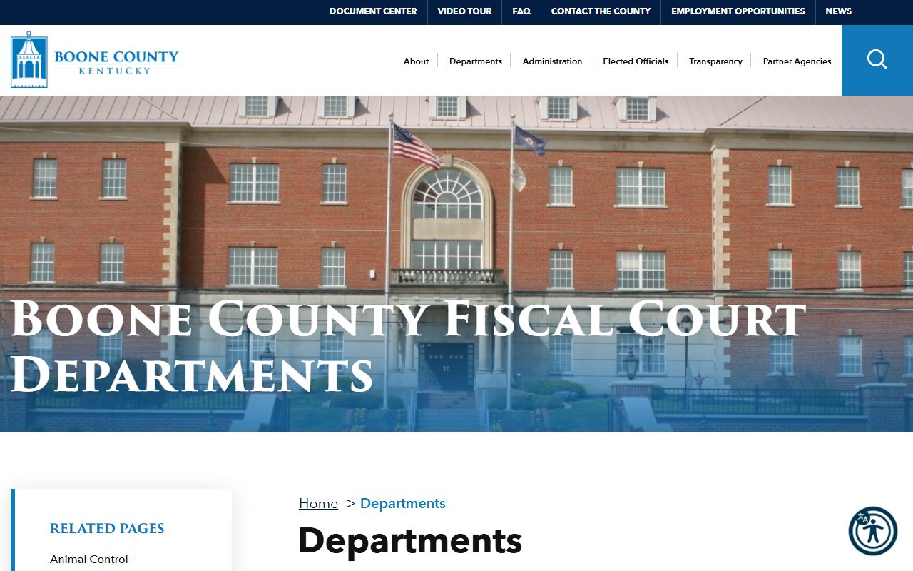 Boone County departments page with law enforcement information