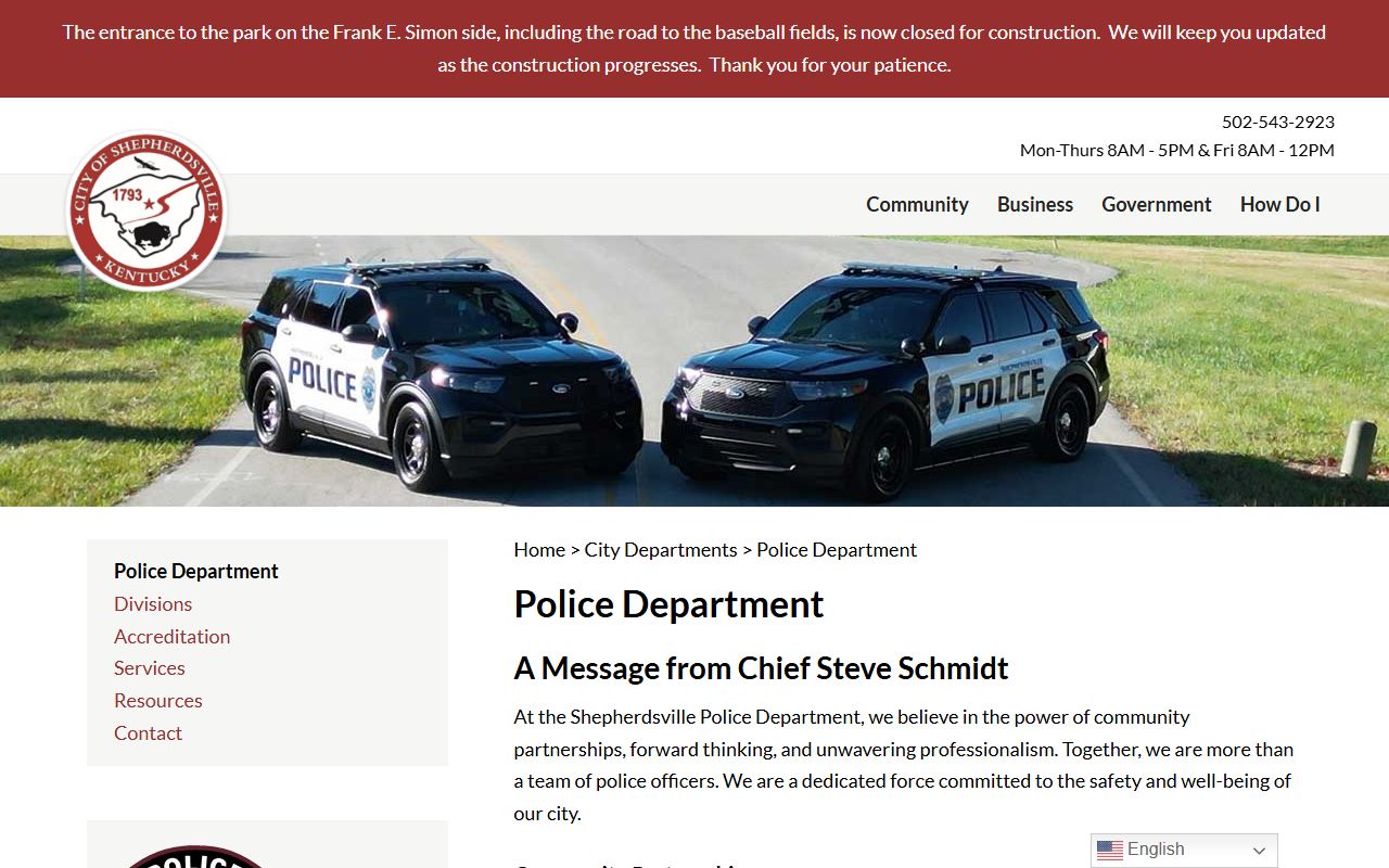 Shepherdsville Police Department website for Bullitt County police blotter