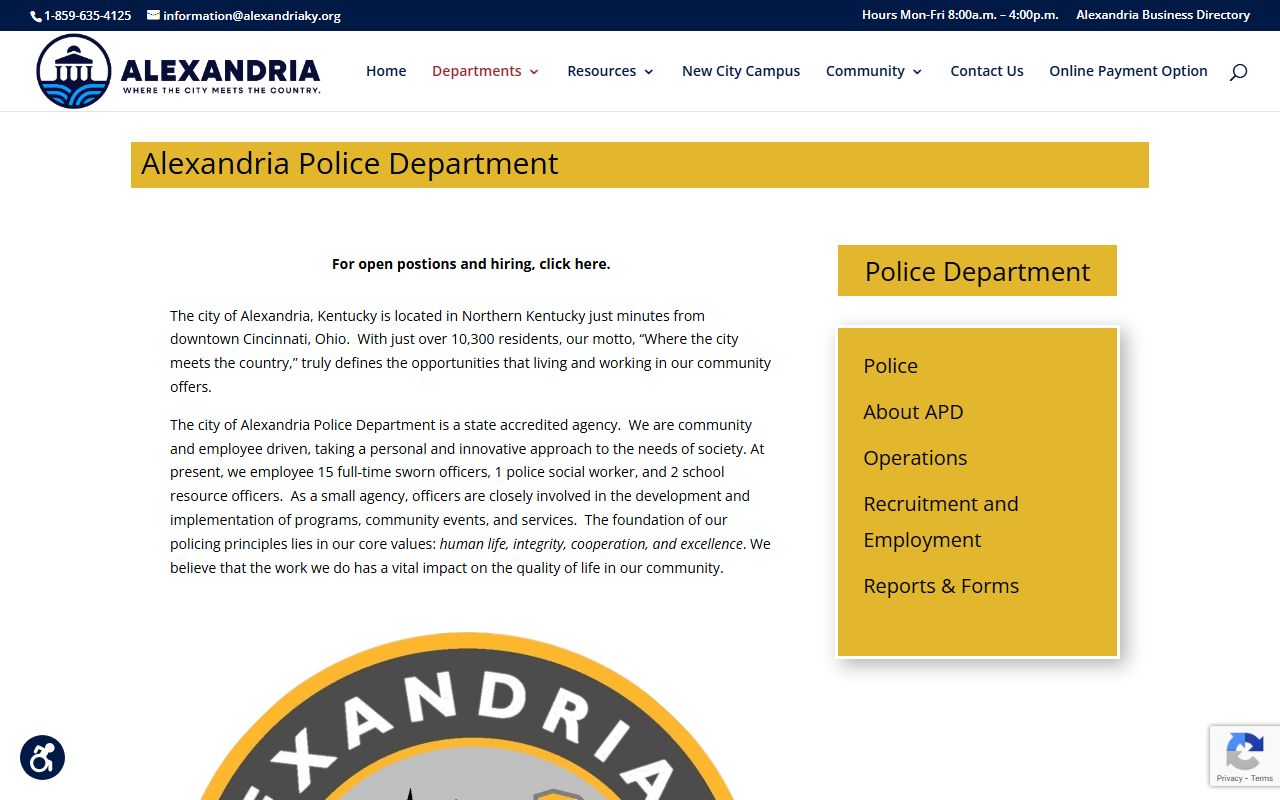 Alexandria Police Department website for Campbell County police blotter