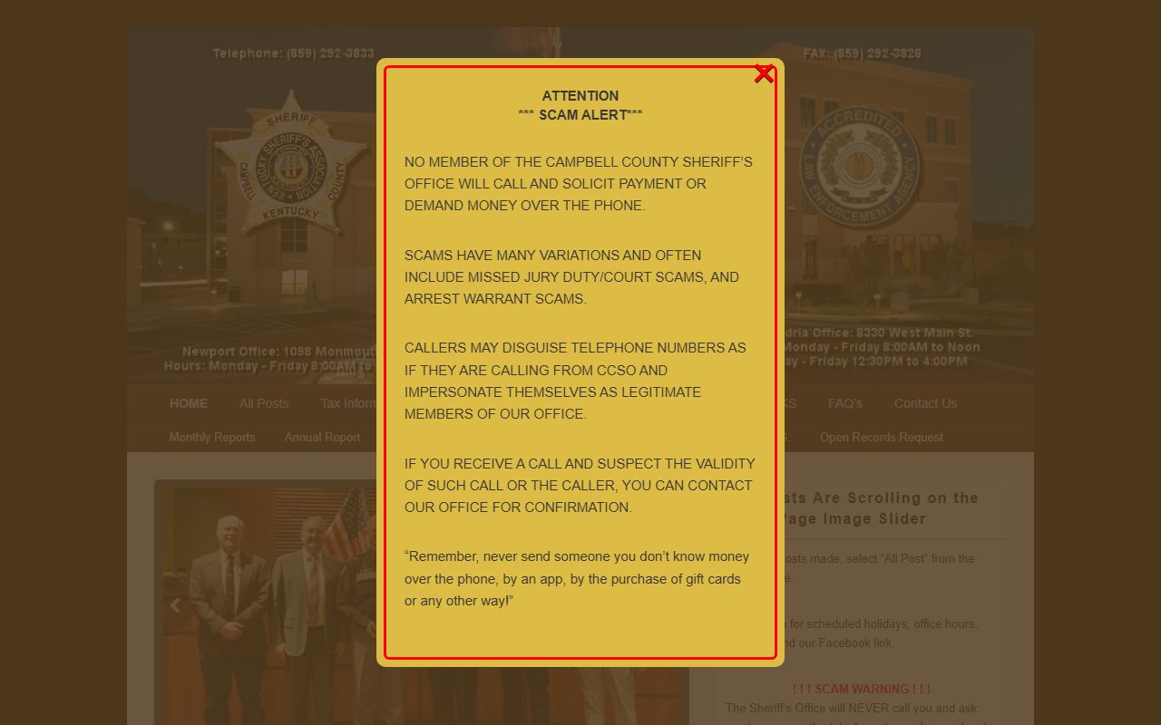 Campbell County Sheriff Office website for police blotter records