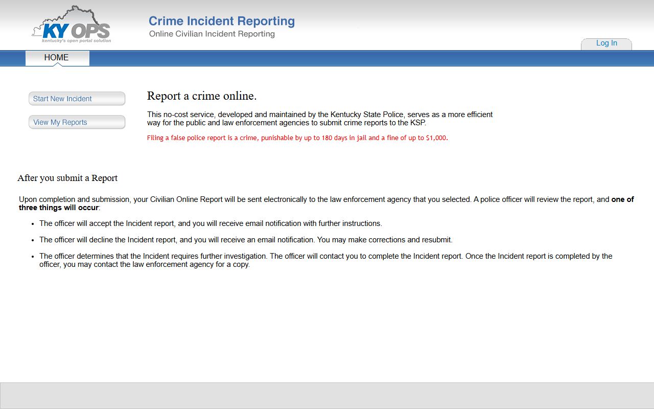 Kentucky State Police civilian reporting portal for Christian County