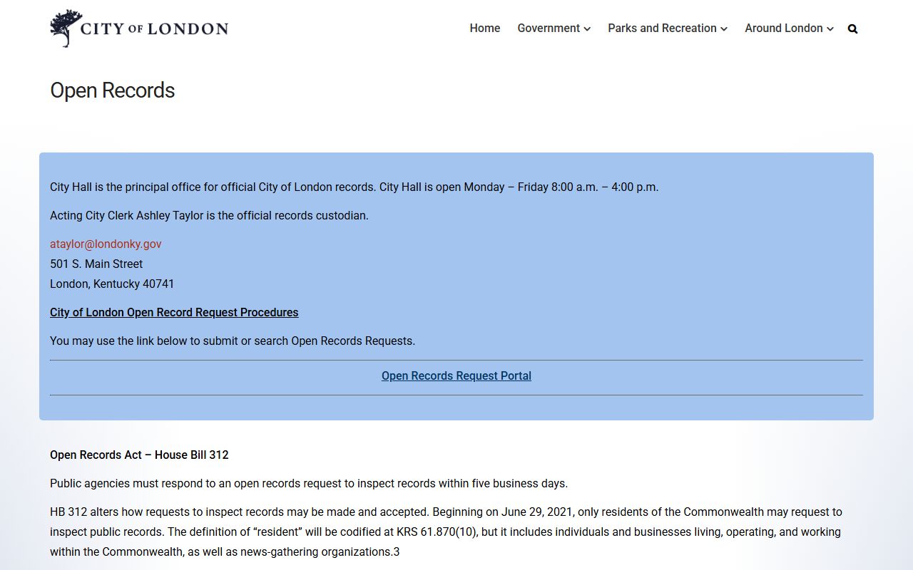 London open records page for police blotter