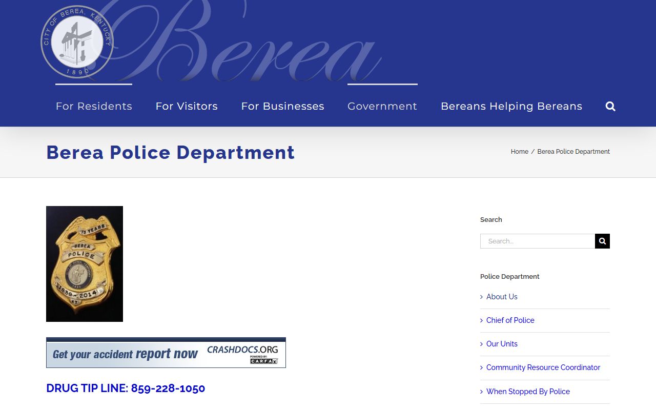 Berea Police Department website for Madison County police blotter