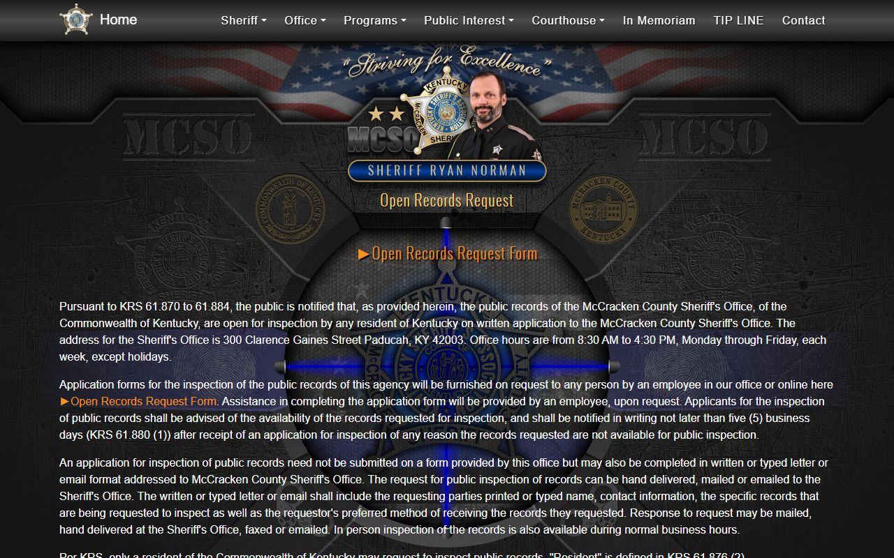 McCracken County Sheriff records request page