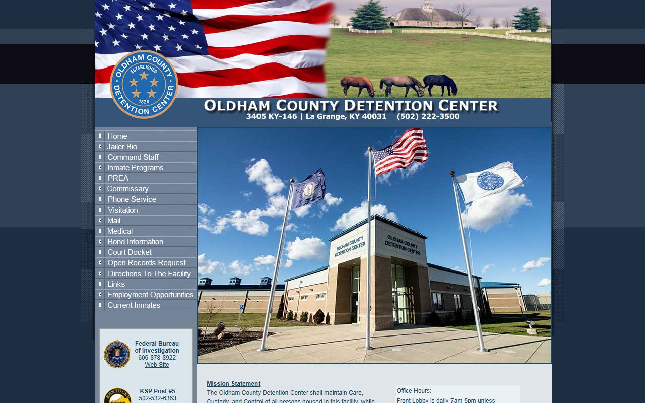 Oldham County Detention Center website for inmate records