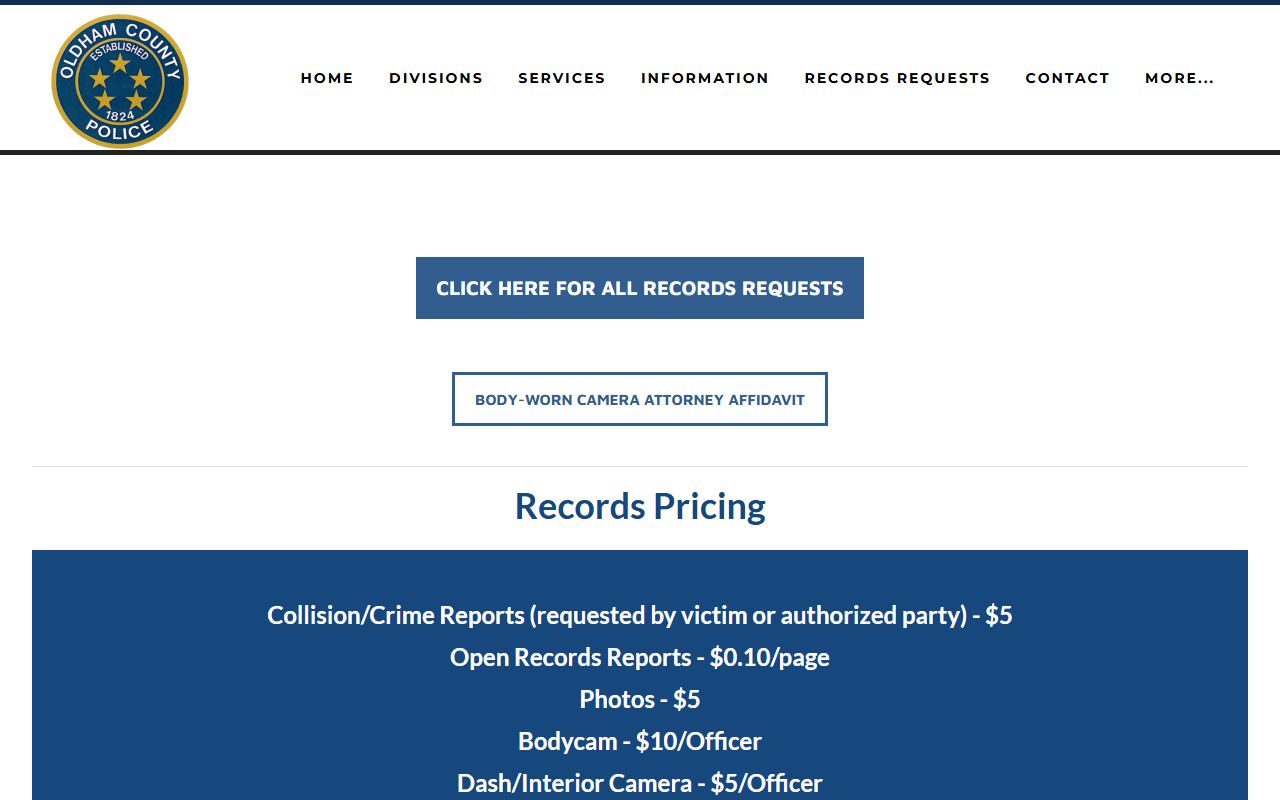 Oldham County Police records request page