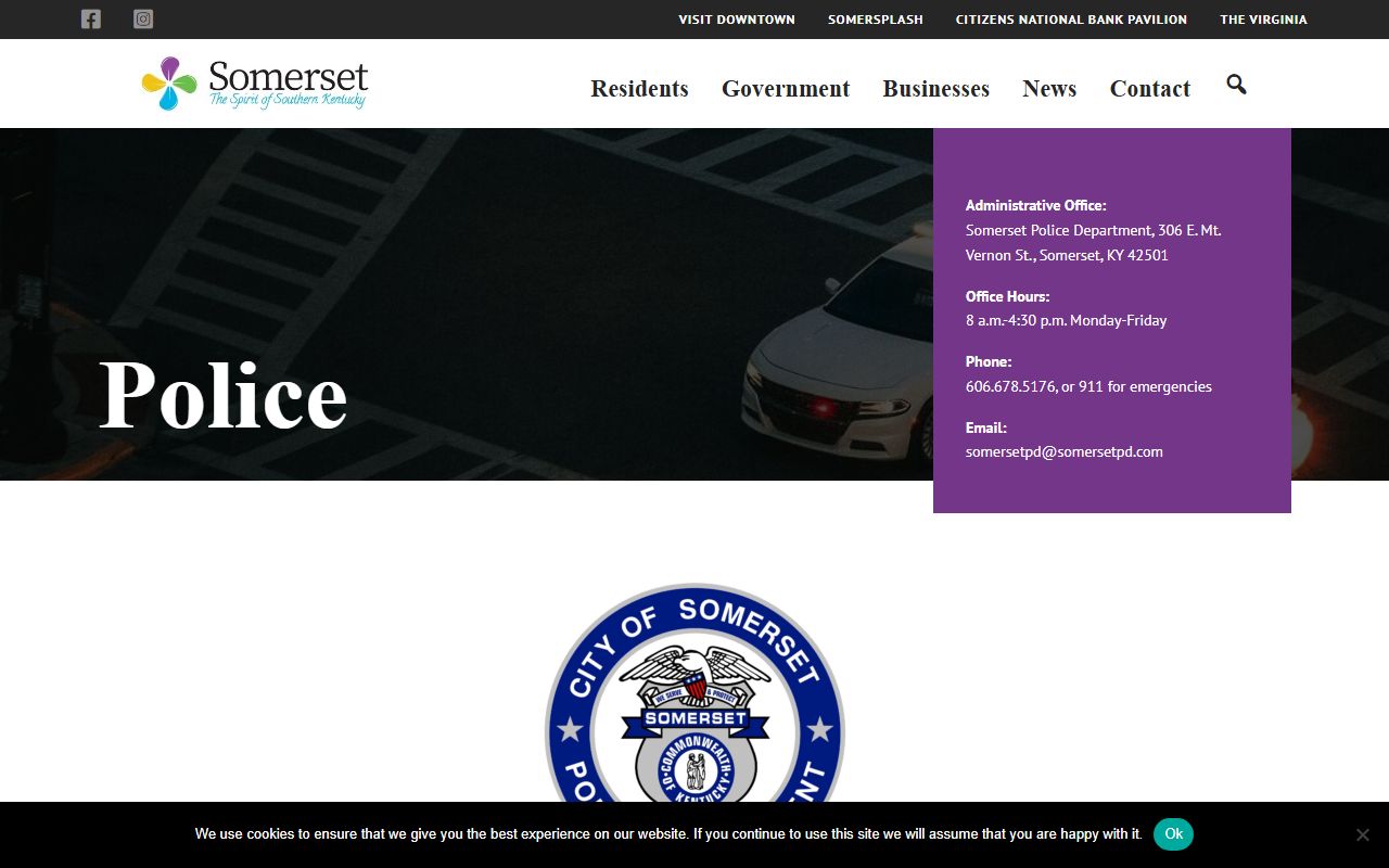 Somerset Police Department website for Pulaski County police blotter