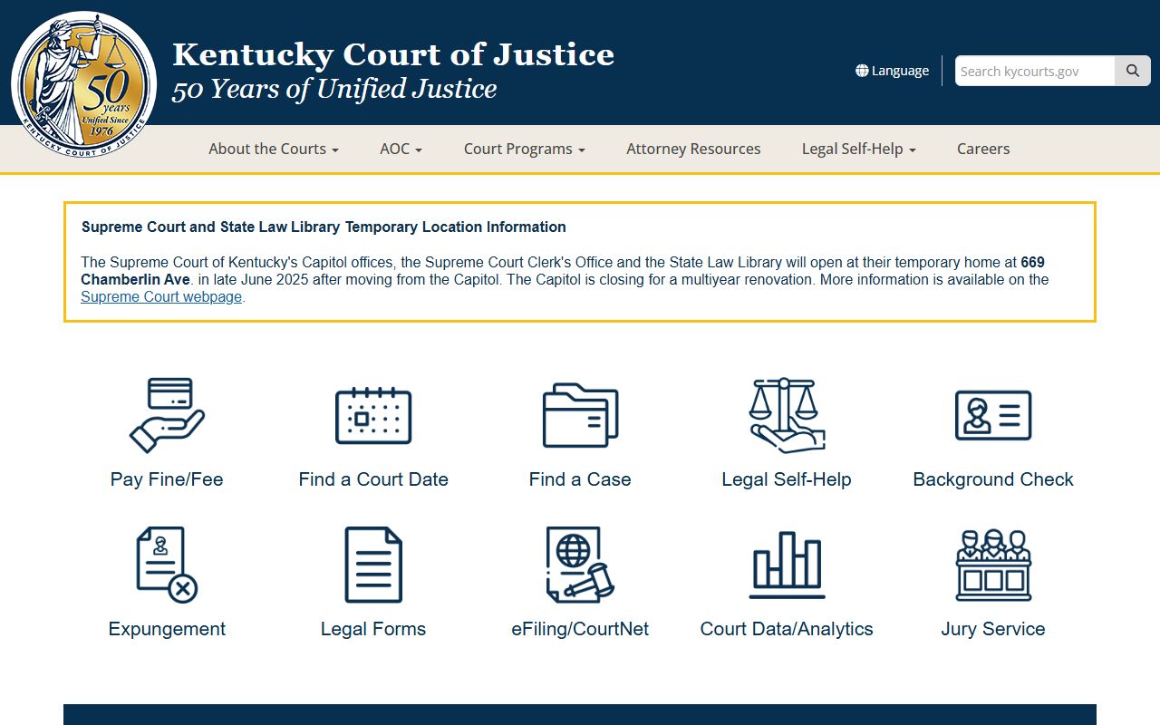 Kentucky Court of Justice website for accessing police blotter and court records